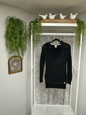 Roxy Open Knit Hooded Sweater Lightweight Hoodie Pullover Boho Layering Size Med